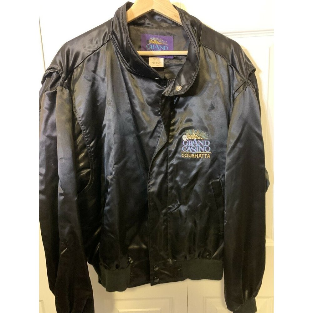 Grand Casino‎ Vintage Satin Jacket Black Full Zip Men’s Sz Large - Picture 4 of 10